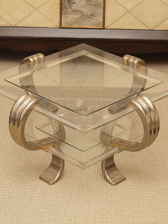 Unusual Pair Lucite and Glass End Tables For Sale at 1stDibs